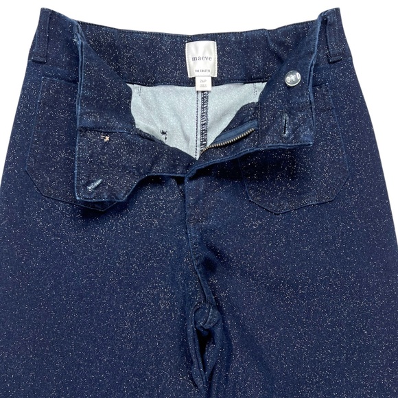 Anthropologie Maeve The Colette Sparkle Denim Cropped Wide Leg Jeans Size 26P - Picture 7 of 13